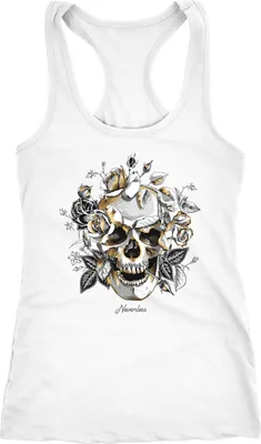 Produktbild von Damen Tank-Top Totenkopf Rosen Skull Roses Schädel Racerback Neverless® weiß L