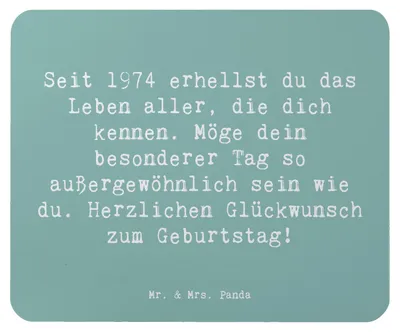 Produktbild von Mr. & Mrs. Panda Mauspad Spruch 1974 Geburtstag - Meeresbrise - Geschenk, Jahrgang, Mouse Pad, Happy Birthday, Geburtstagsgeschenk, laptop, pc mausunterlage, mousematte