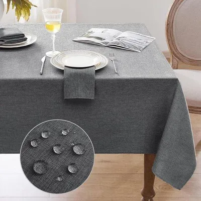 Produktbild von Famanu Tischdecke rechteckig 240 x 140 cm - wasserabweisend - Leinenlook - Outdoor - für Camping, Garten, Hochzeiten, Geburtstage