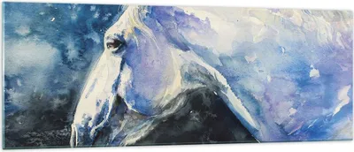 Produktbild von Bilder auf glas - Einteilig - Pferd Aquarell Porträt - 140x50cm - Glasbilder - Wandbilder - Bilder - zum Aufhängen bereit - Wanddekoration aus Glas - Glas Bilder - Wandbild auf Glas - GAB140x50-4272