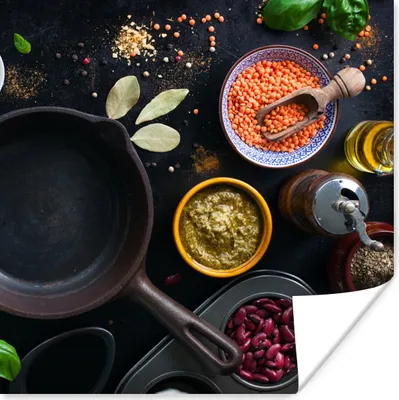 Produktbild von MuchoWow® Poster Kräuter - Gemüse - Pfanne 50x50 cm - Wohnzimmerdekoration