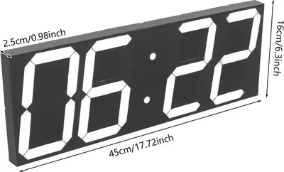 Obrázek produktu pro Elektronické nástěnné hodiny - LED digitální - Velký displej 45×16×2,5 cm - Bezhlučné, bez tikání - Akryl - Bílé