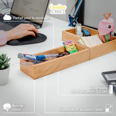 Immagine prodotto di Creative Deco Vassoio in Legno di Faggio 28x9x5 cm | Scatola Portaoggetti Naturale per Spezie, Piccoli Oggetti, Gioielli, Ufficio
