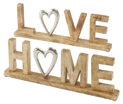 Produktbild von Dekoaufsteller Love Home L.50 H.5 cm Mangoholz Aluminium Stückpreis