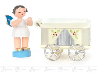 Produktbild von Engel mit Drehorgel Spielwerk - Blaue Flügel - stehend (6cm) von Kunstgewerbe Uhlig