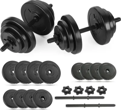Obrázok produktu pre Sada činiek Gymtek 20 kg - 2x rukoväte činiek - 4x 2,5 kg, 4x 1,25 kg, 4x 1 kg - sada činiek na silový tréning, cvičenie - posilňovacie činky pre domácu posilňovňu