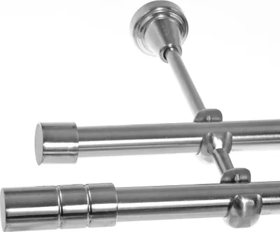 Produktbild von Gardinenstange mit Wandhalterung I Metall Edelstahl Look 2-läufig Ø 19mm I H28