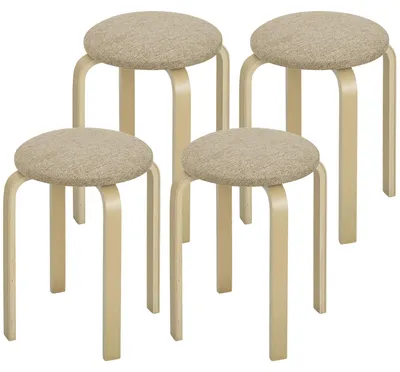 Productafbeelding van HOMCOM 4-delige set eetkamerkrukken, stapelbare krukken met linnenlook, geschikt voor de keuken