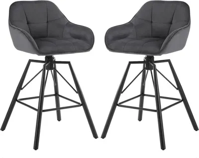 Produktbild von WOLTU Barhocker 2er Set, mit Lehne Fußstütze, drehbar, gepolstert, Samt Metall, Dunkelgrau