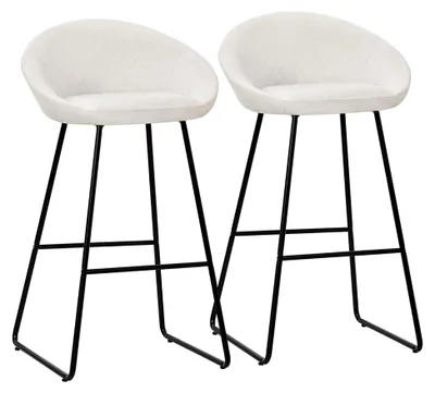 Produktbild von Barhocker 2er Set Beige 75 cm hoch mit Stoffbezug, Gepolsterte Barstühle mit Metallgestell, Küchenstühle mit Rückenlehne und Fußstütze