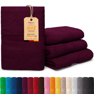 Produktbild von EllaTex PARIS 4er Set Duschtücher 70x140 cm – 100% Baumwolle, 500 g/m² Frottier, Vorteilspack, in Farbe: Brombeere