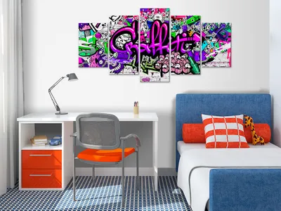 Produktbild von Akustikbild Graffiti 200x100 cm Bilder Akustikschaum Hochleistungsschallabsorber Schallschutz Leinwand 5 tlg Wandbild Raumakustik Schalldämmung i-A-0103-b-o