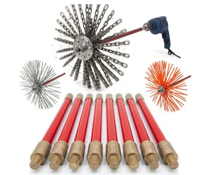 Produktbild von Set Schornsteinbesen Schornsteinfeger Reinigungs Kaminbesen Rotary 5m +3 Köpfe