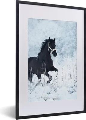 Produktbild von MuchoWow® MuchoWow® Gerahmtes Poster Pferd - Schnee - Winter 40x60 cm - Poster mit zchwarzem Bilderrahmen - Poster in Rahmen