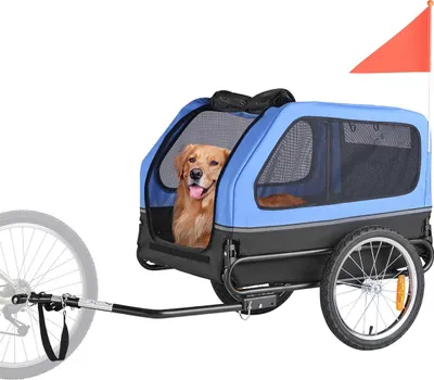 Immagine prodotto di Rimorchio per cani - Rimorchio da bicicletta per cani di piccola e grande taglia - Fino a 40 kg - Telaio pieghevole - Attacco universale - Bandierina di sicurezza - Guinzaglio interno - 132 x 71,5 x 75 cm