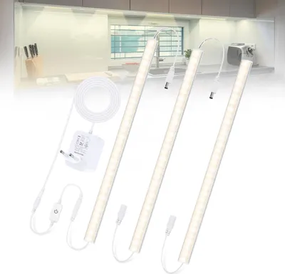 Produktbild von 3er Set 30cm LED Unterbauleuchte Neutralweiß Dimmbar Schrankleuchte Küchenlicht Lichtleiste für Schrank, Regale, Werkbank