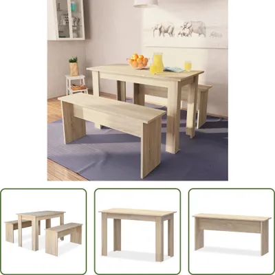 Produktbild von The Living Store 3-tlg. Essgruppe Tisch und Bänke Holzwerkstoff Eiche