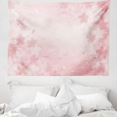 Produktbild von ABAKUHAUS Rosa Wandteppich, Kirschblüten-Blumenkunst aus Weiches Mikrofaser Stoff Waschbar ohne Verblassen Digitaldruck, 150 x 110 cm, Rosa