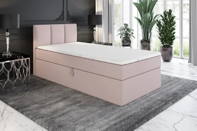 Produktbild von Boxspringbett, Jugendbett NASI 80x200 (Rechts) mit Bettkästen, Bonell-Matratze und Topper. Farbe: Rosa.