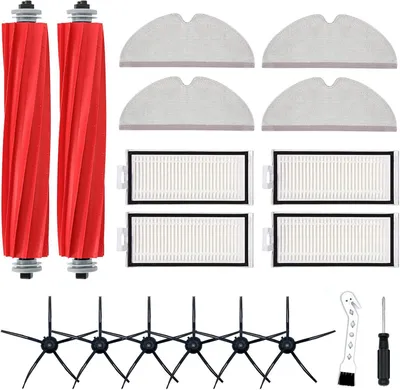 Produktbild von Zubehör kompatibel mit Roborock Q7, Q7+, Q7 Max, Q7 Max+ \u2013 Saugroboter Ersatzteile: 2 Hauptbürsten, 4 Filter, 4 Tücher, 6 Seitenbürsten, Reinigungsbürste & Schraubendreher
