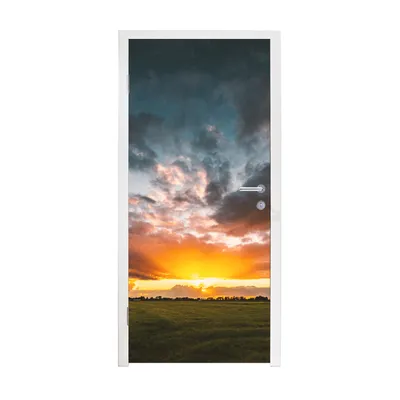 Obrázek produktu pro MuchoWow® Plakát na dveře - Západ slunce nad loukou v Nizozemsku - 235x90 cm - Samolepicí fólie na dveře