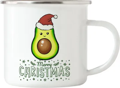Produktbild von Merry Christmas Emaille-Tasse Geschenkidee Avocado-Fans Guacamole Süßes Motiv für Weihnachten für Familie Freunde