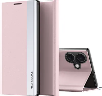 Image de Etui pour iPhone 16, Etui magnétique en cuirPolyuréthaneavec fonction stand pour iPhone 16 rose