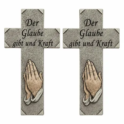 Produktbild von 2 x Grabschmuck Kreuz Grabdeko Grabkreuz Grab Deko Gedenkstein Grabstein 17cm