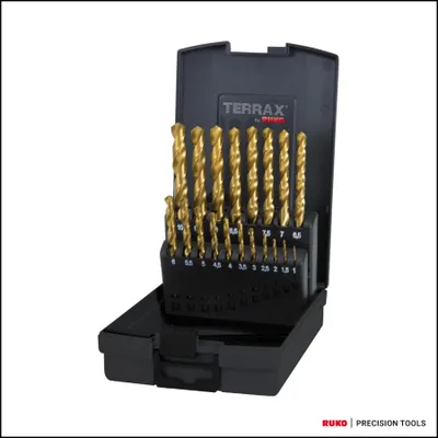 Immagine prodotto di Set di punte per metallo Ruko Terrax 19 pezzi (Ø 1,0 - 10,0 mm, HSSE-TiN, DIN 338)