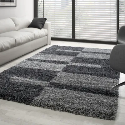 Produktbild von Moderner Hochflor-Teppich mit geometrischem Muster - weicher Wohnzimmerteppich im Design-Look, Größe: 120 x 170 cm, Farbe: Grau
