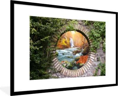 Produktbild von MuchoWow® Gerahmtes Poster Herbst - Wasserfall - Natur - Aussicht 90x60 cm - Poster mit Schwarzem Bilderrahmen Wandposter Rahmen Foto Bilder - Wanddekoration - Fotos