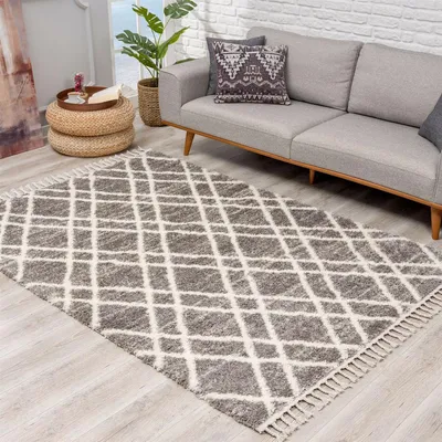 Produktbild von Hochflor Teppich Shaggy Taupe 160x230 cm - Gitter-Muster, Kettfäden - Flauschiger Wohnzimmerteppich