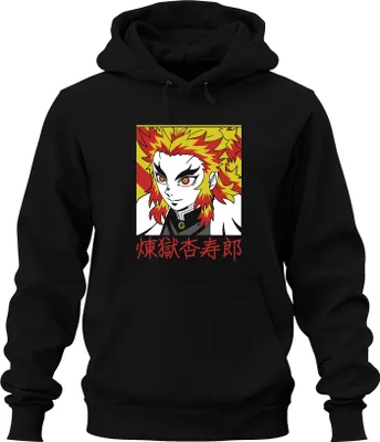 Produktbild von Rengoku Kyojuro Kimetsu no Yaiba Anime Flammenhaar Geschenk Uni Hoodie Kapuzenpullover, Schwarz, XXL