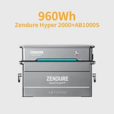 Produktbild von Hyper 2000 Wechselrichter 1800W mit Stromspeicher AB1000S 960Wh LiFePO4  Solarpeicher für Balkonkraftwerk