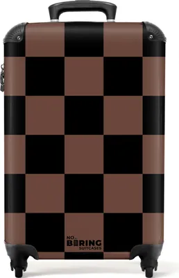 Produktbild von NoBoringSuitcases.com Hartschalen Handgepäck Koffer 55x35x20 cm, 36L, Druck für Männer: Braun mit schwarzem Schachbrettmuster, Reisekoffer mit 4 Rollen