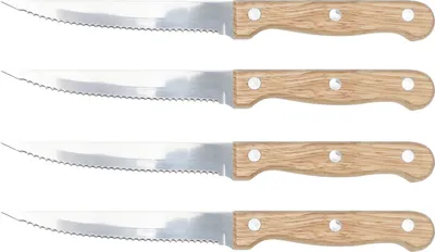 Obrázek produktu pro Sada 4 steakových nožů - dřevěná rukojeť - 11,5cm vroubkovaná čepel