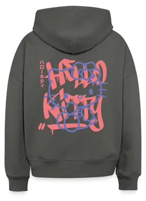 Produktbild von Spreadshirt Hello Kitty Mit Schriftzug Graffiti Stil Frauen Boxy Organic Hoodie, M, Anthrazit