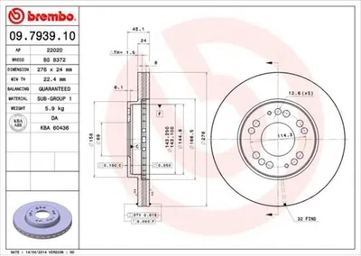 Produktbild von 2x BREMBO 09.7939.10 Bremsscheibe Vorderachse