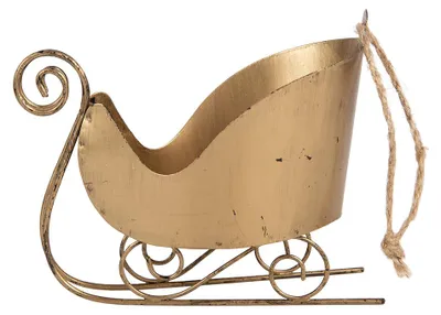 Produktbild von Clayre & Eef Weihnachtsanhänger Schlitten 14x7x12 cm Goldfarbig Metall