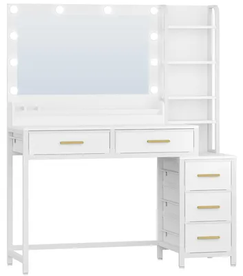 Image de Table de maquillage - Coiffeuse - Table de toilette - Blanc - Grand miroir