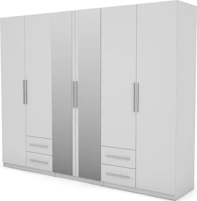 Zdjęcie produktu dla Meblast | Szafa 280x220 cm z 2 lustrami - Biały - Szafa z półkami, szufladami i drążkiem na ubrania | Minimalistyczny styl