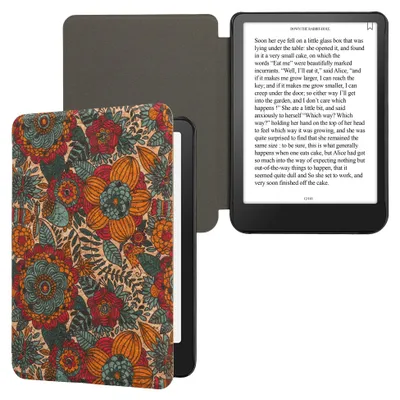 Produktbild von kwmobile Hülle kompatibel mit Amazon Kindle (2022/2024) - Kork eReader Schutzhülle Cover Case - Sommerblumen Orange Grün Rot