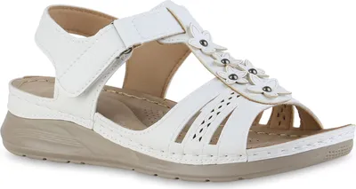 Produktbild von VAN HILL Damen Komfort Sandalen Bequeme Blumen Nieten Cut-Outs Schuhe 841614, Farbe: Weiß, Größe: 39