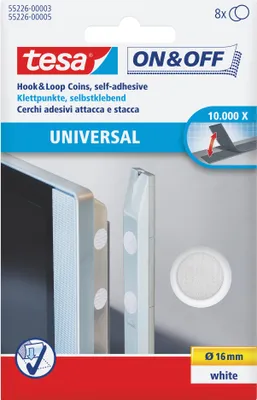Immagine prodotto di tesa On & Off Velcro dots - Ø 16 mm, bianco, autoadesivo