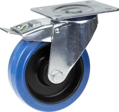 Immagine prodotto di ruota girevole/frenante da 160 mm con gomma elastica blu su ruota centrale in nylon