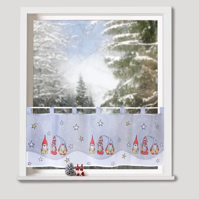 Produktbild von heimtexland ® Scheibengardine Weihnachten Deko Gardine 45x120 Wichtel Sterne Fensterdekoration Typ651