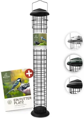 Produktbild von wildtier liebe Meisenknödelhalter 52cm, Schwarz - Vogelfutterspender aus rostfreiem Metall, Vogel Futterstation, Futtersäule, Wildvögel Futtersilo, ganzjährige Fütterung