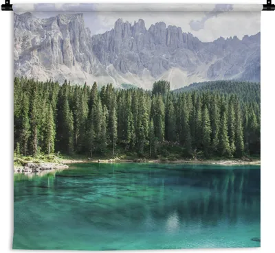 Produktbild von MuchoWow® Wandteppich Wandbehang Berge - Bäume - Wasser 60x60 cm Tapisserie Dekoration Wandtuch - Dekorationen - Wand Decke