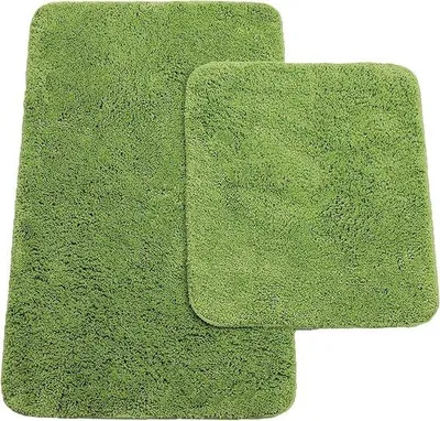 Productafbeelding van Famanu badmatten set - 2-delig, groen, afmetingen ongeveer 50/80 cm en een toiletmat van ongeveer 45/50 cm
