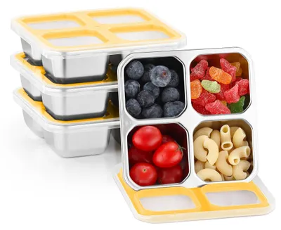 Snackbox 4-Fächer 400 ml Edelstahl BPA-frei 4er-Pack
